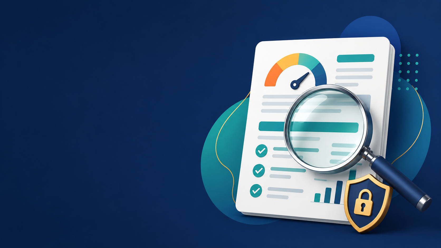 Credit report under review with a security shield